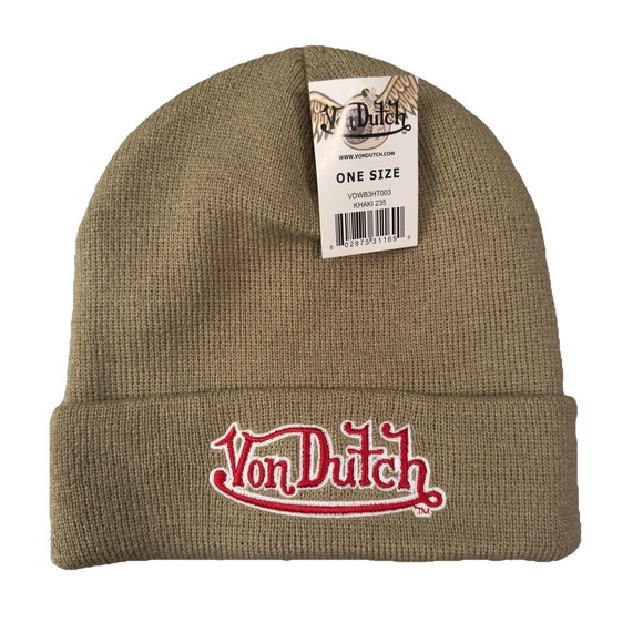 Von Dutch Other - Von‎ Dutch Men's Cuff Knit Beanie OSFM Beige Khaki New Acrylic
